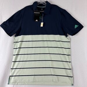 Adidas, Golf Polo, UPF 50, Men’s Size L, NWT, Navy Blue and Green